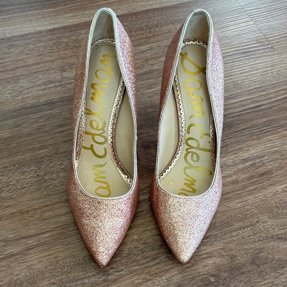 Sam Edelman Rose Gold Glitter Heels - Picture 2 of 9